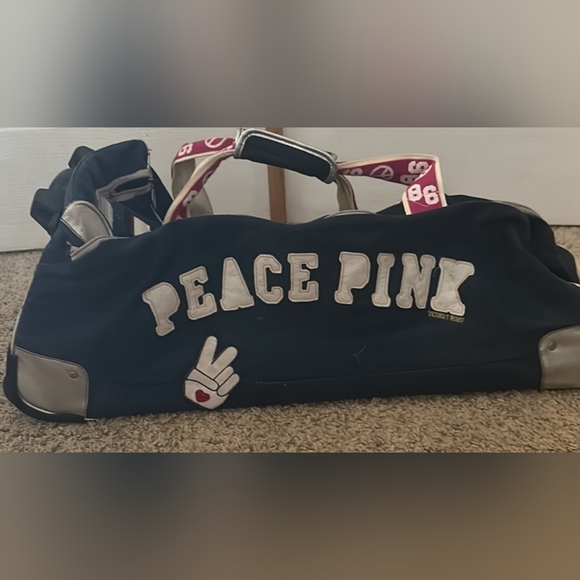 Pink univeesity luggage wheelie travel rare Love Peace - Picture 3 of 4